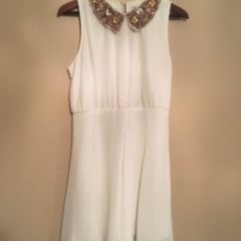 NEW Grecian Style White Dress W/Gold Sequin Collar